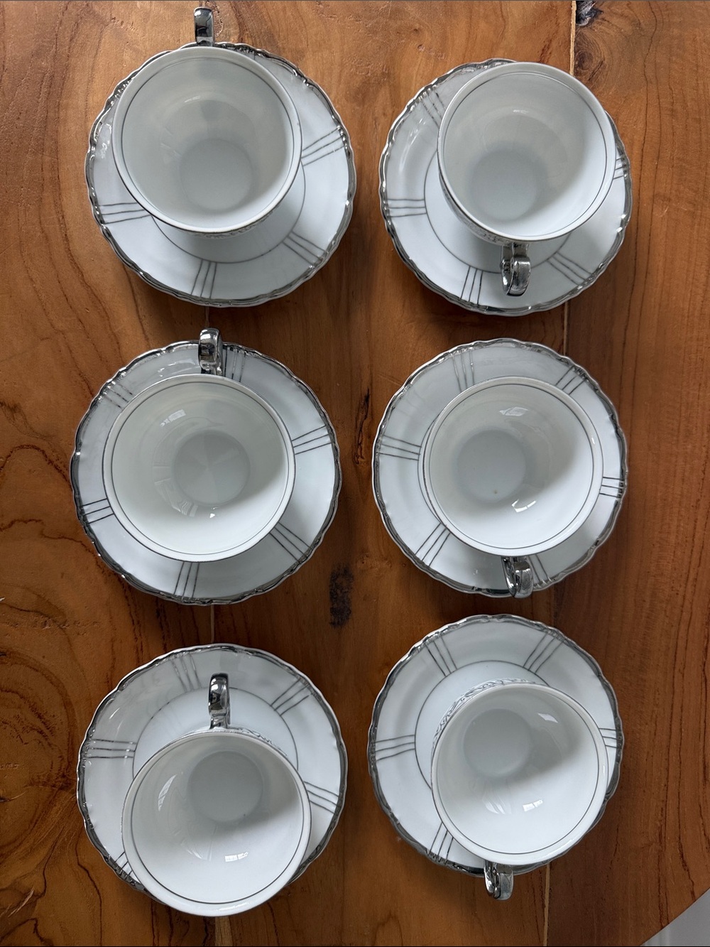 Fine Seyei China Japan 15 Pc Coffee Tea Set 1031 Platinum Silver Cups Saucers - Picture 3 of 7